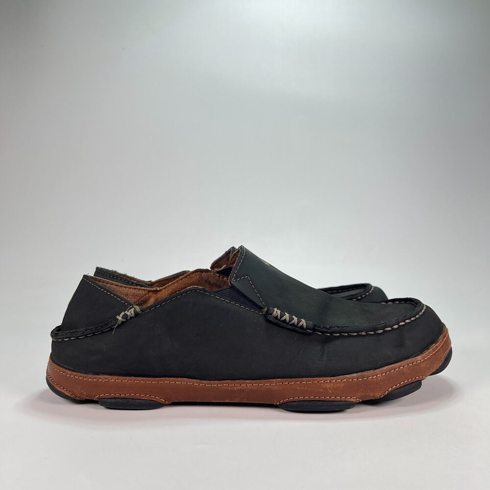 OluKai Moloa Dark Wood Leather Slip On Loafers Shoes 10128-4033 Men's Size 8.5